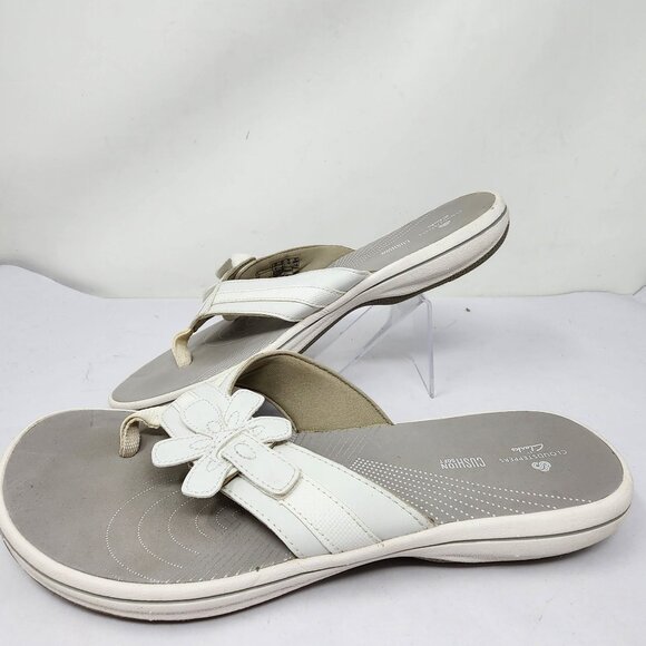 Clarks Cloudsteppers Womens Size 9 White Flower Thong Sandals Cushioned - Picture 6 of 10
